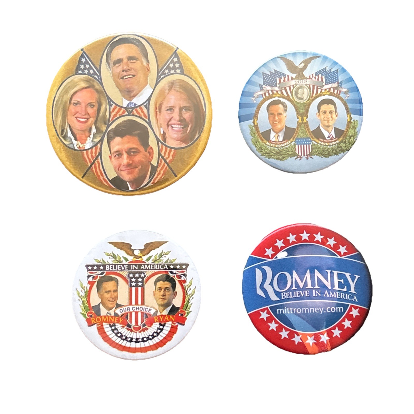4 Vintage 2012 Mitt Romney for President Buttons Pin Set Paul Ryan Rarer Types