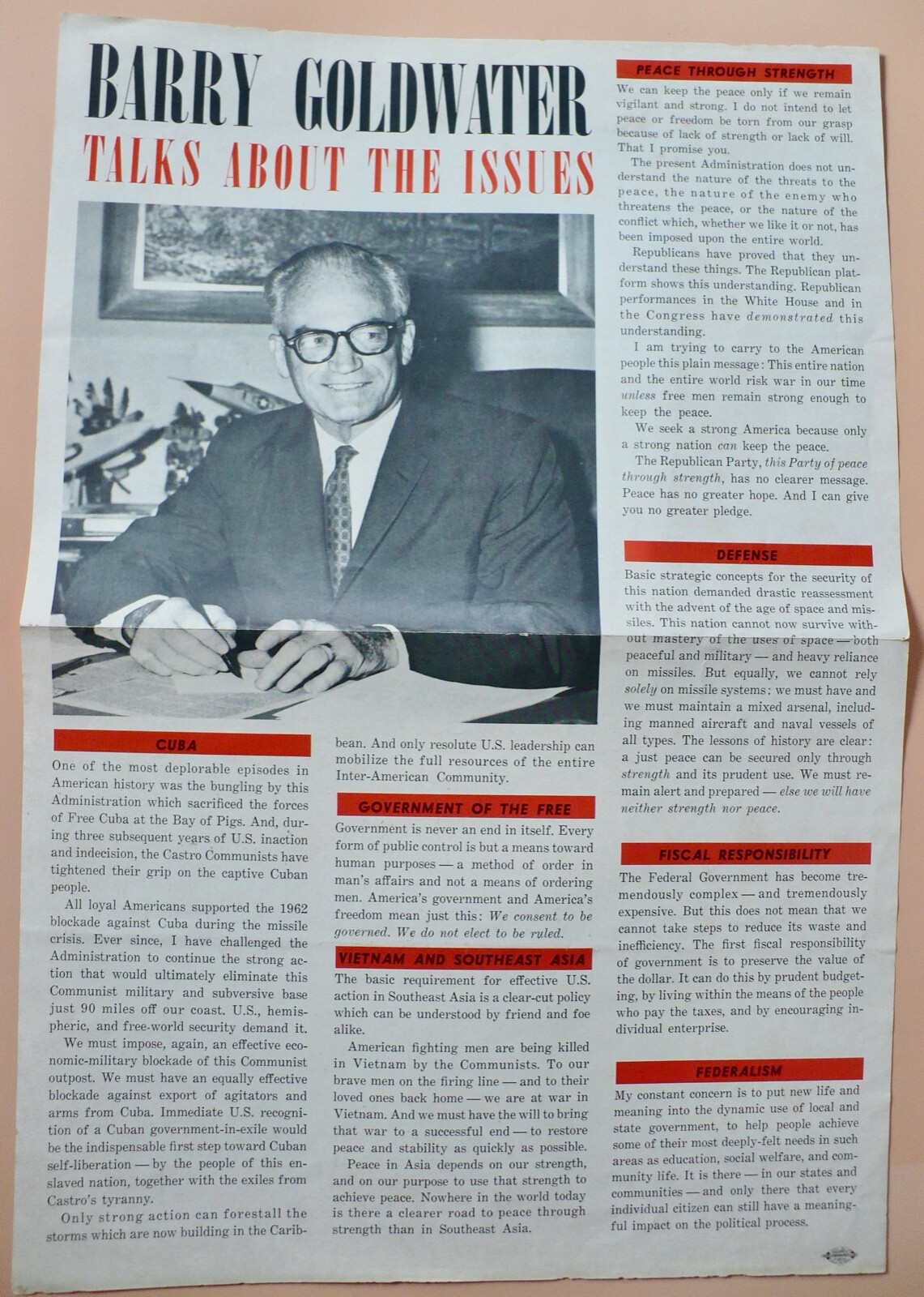 Vintage 1960’s BARRY GOLDWATER Talks About the Issues 17″ X 12″ 2 Sided
