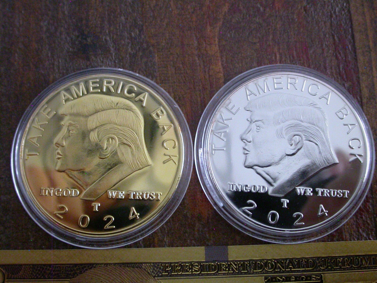 2024 President Donald Trump Commemorative Coins & Note-24K Gold & Silver Plated!