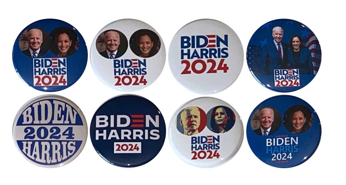 Biden/Harris 2024 buttons – Re-elect Joe Biden & Kamala Harris – Set of 8 (2.25)