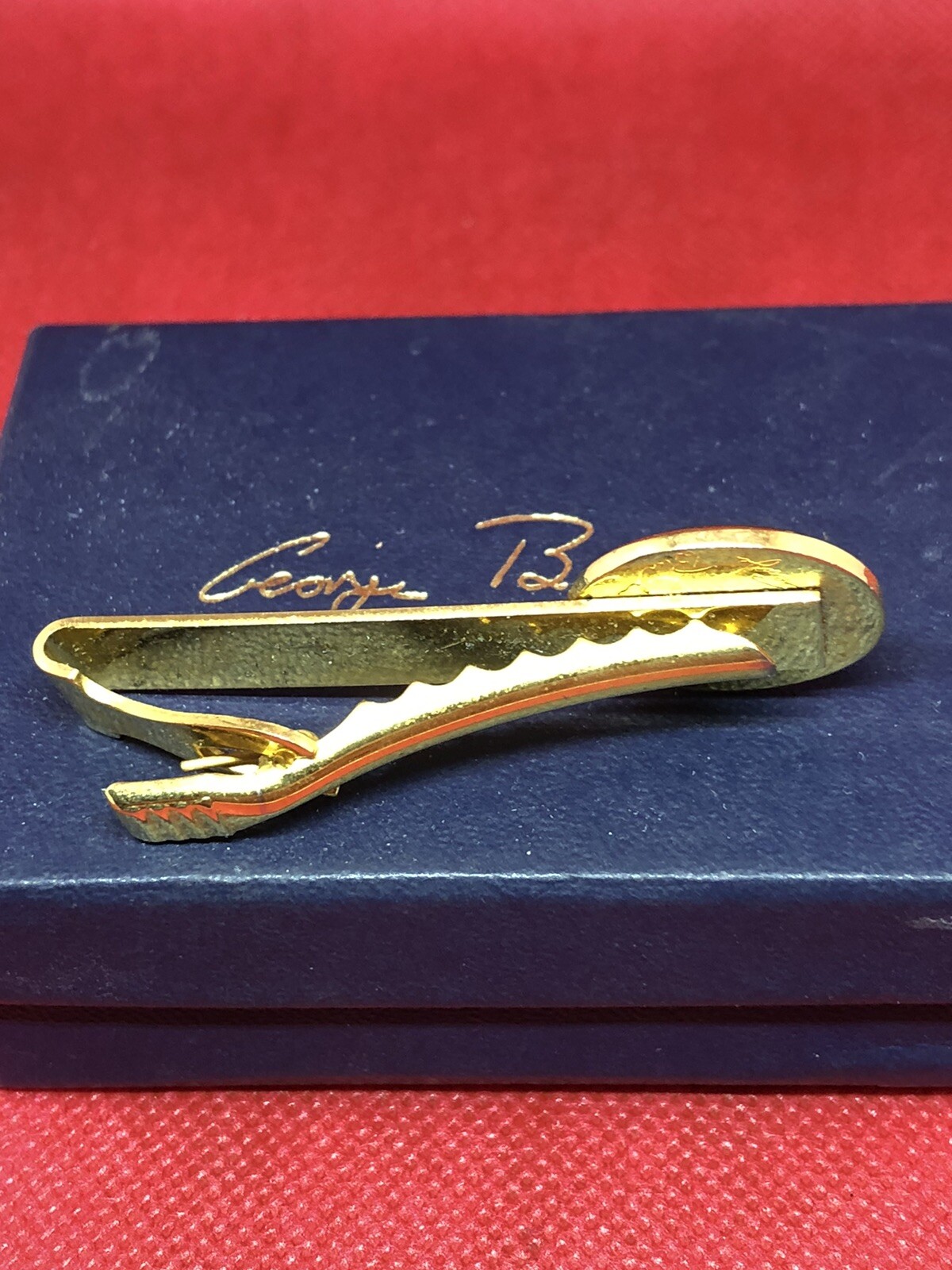 George Bush Presidential Seal Tie Bar Signed Box Included