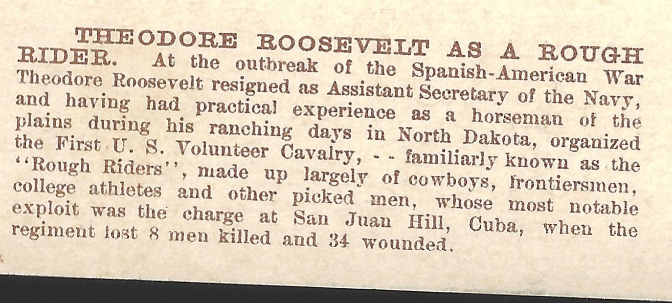 @1898 Col Teddy Roosevelt Brooks Bros Span Am War Rough Rider Uniform Postcard