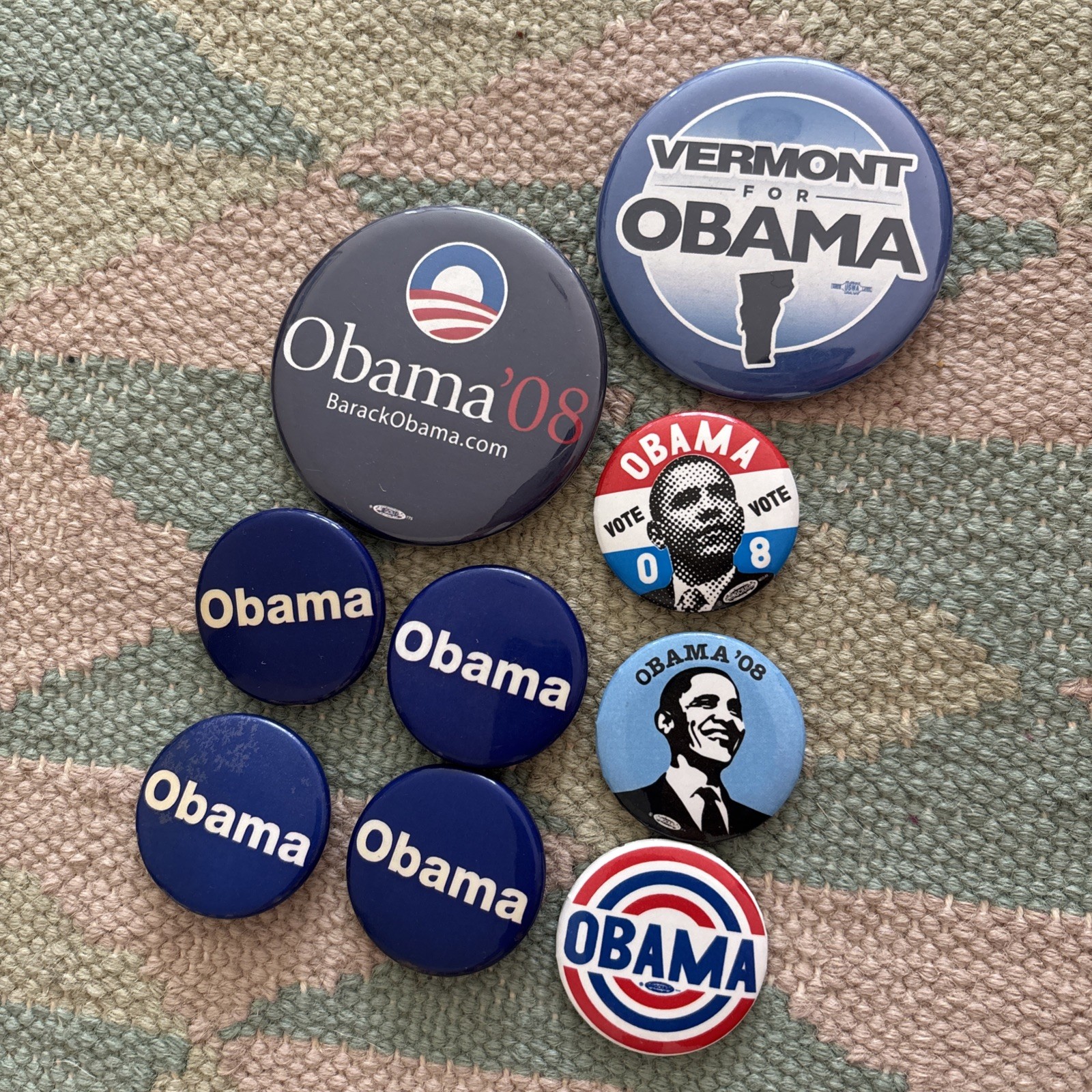 Vintage Barack Obama 2008 Campaign Button Lot (9 Pins) + Rare Vermont Pin