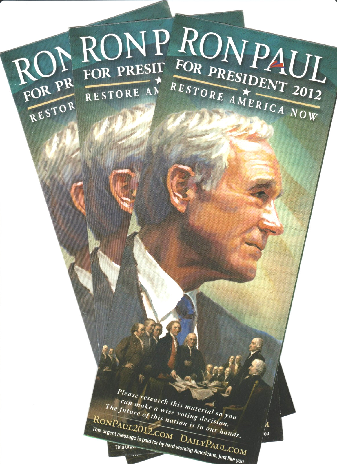 Lot of 3 Ron Paul 2012 Political Campaign Presidential Brochures Double Sided