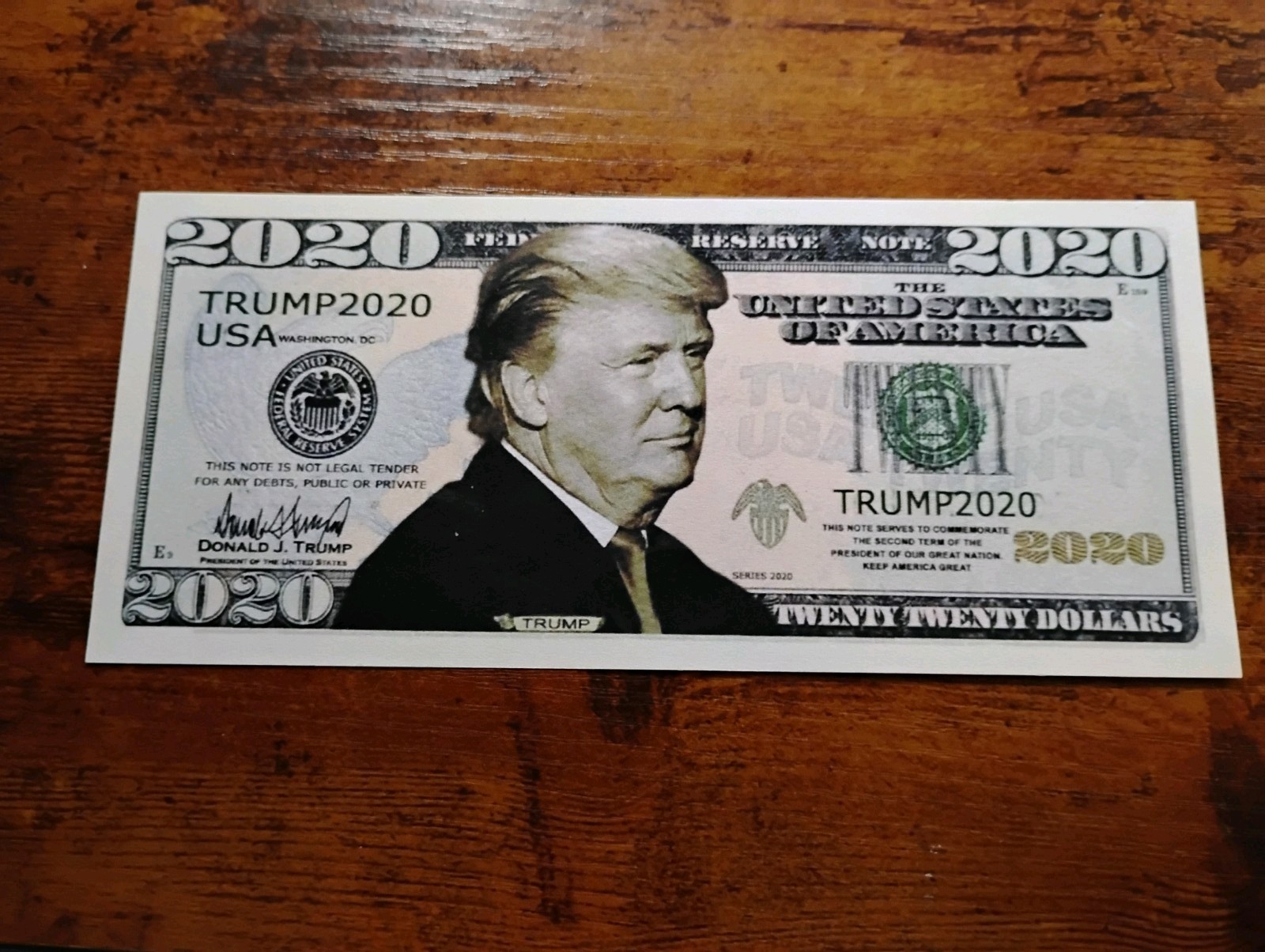 2020 Trump 2020 USA Twenty Twenty Dollars Bill