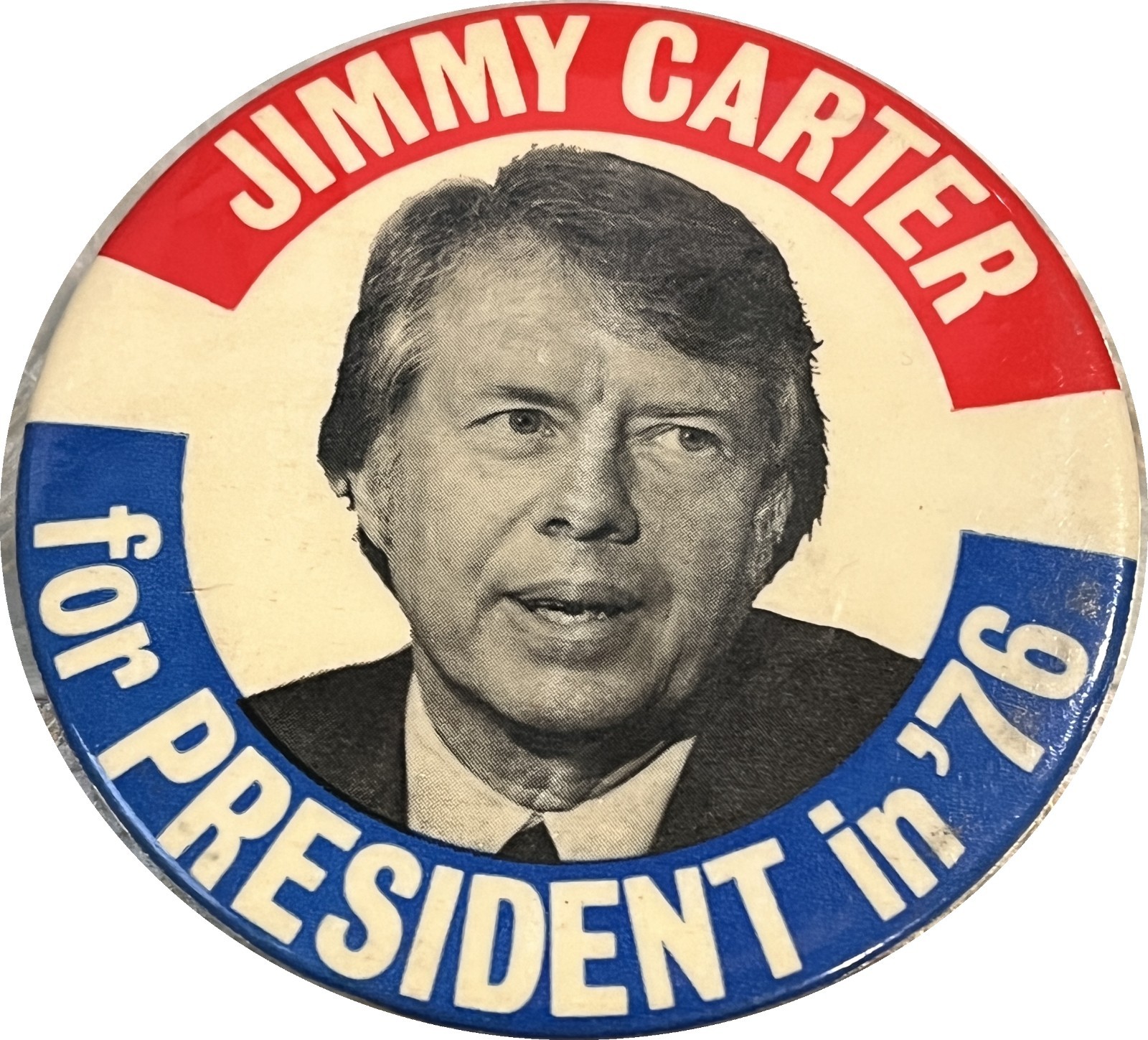 Jimmy Carter For President in ’76 3.5″ Political Button Pin 1976 Red White Blue