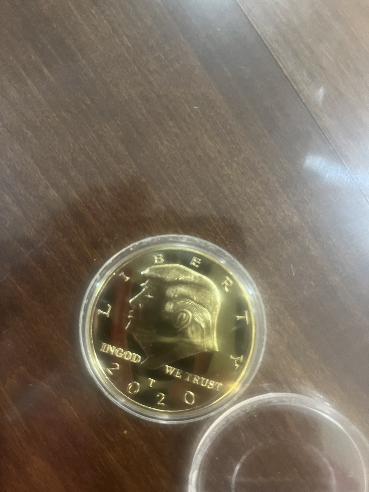 2020 Donald Trump Liberty Presidential Coin Gold Head and Eagle in plastic case