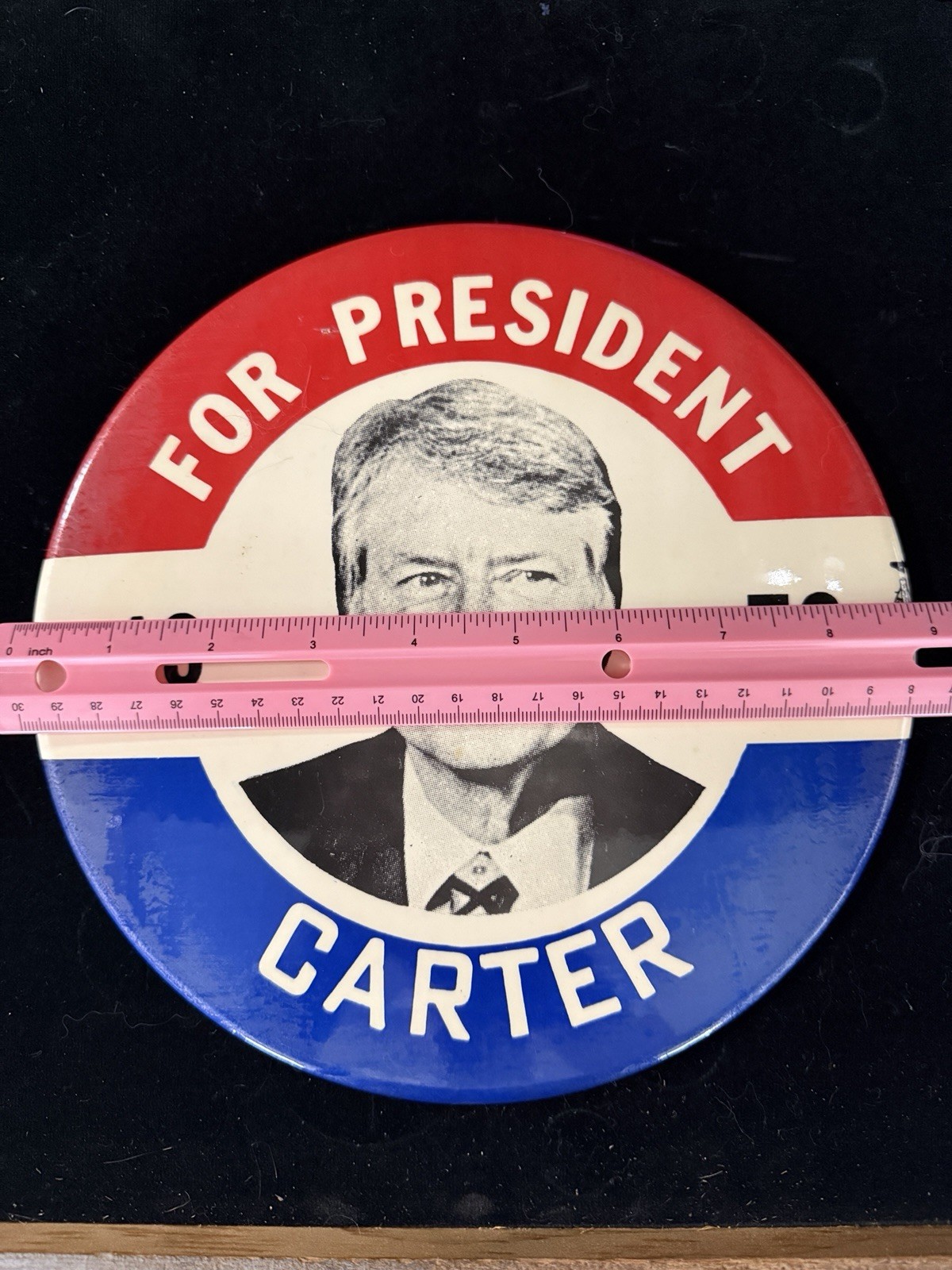 Jimmy Carter 1976 Button Pin Large 9″ President Political Red White Blue RARE