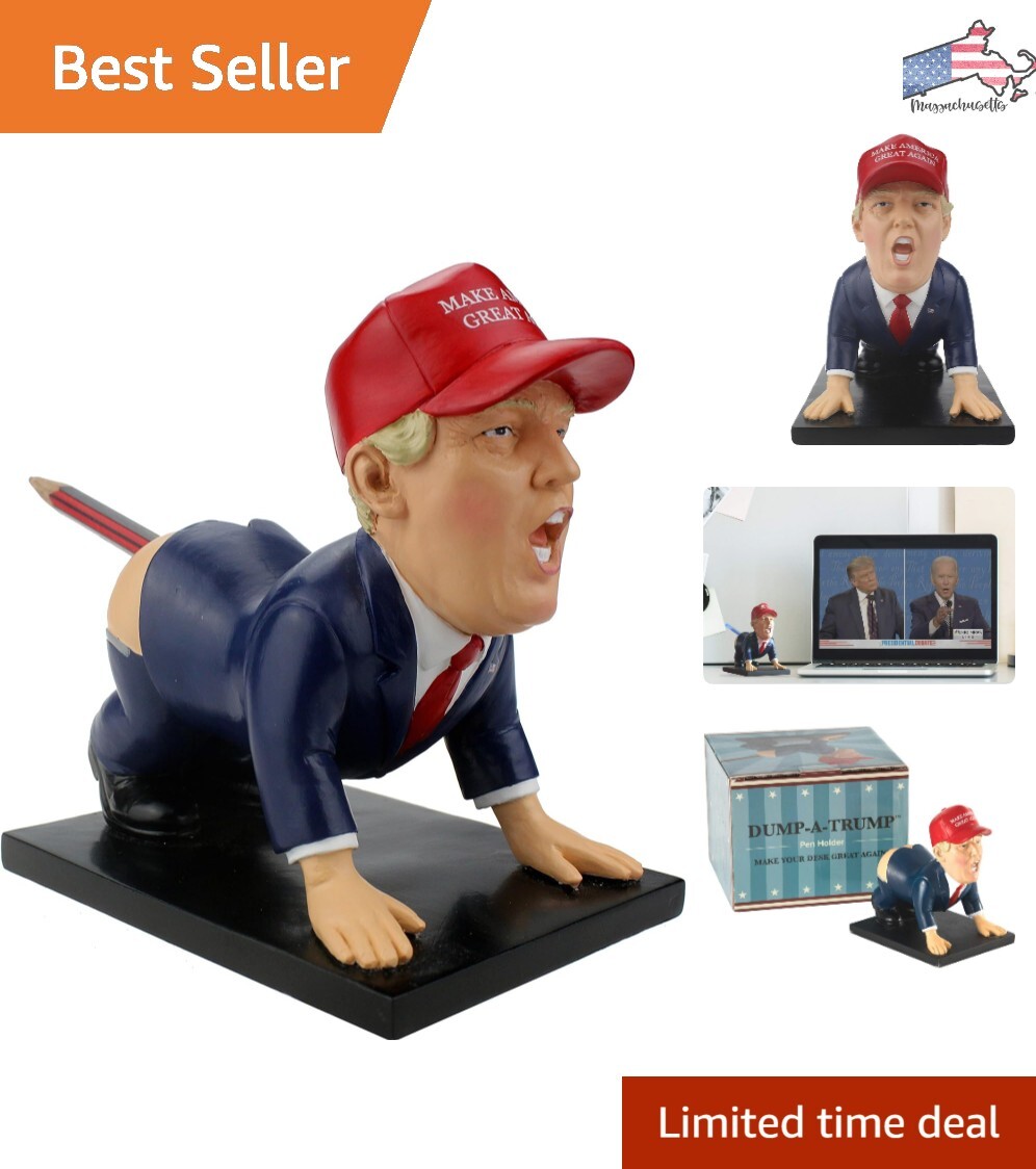 Funny Donald Trump Pen Holder & Paperweight – Hand-Crafted Resin – White