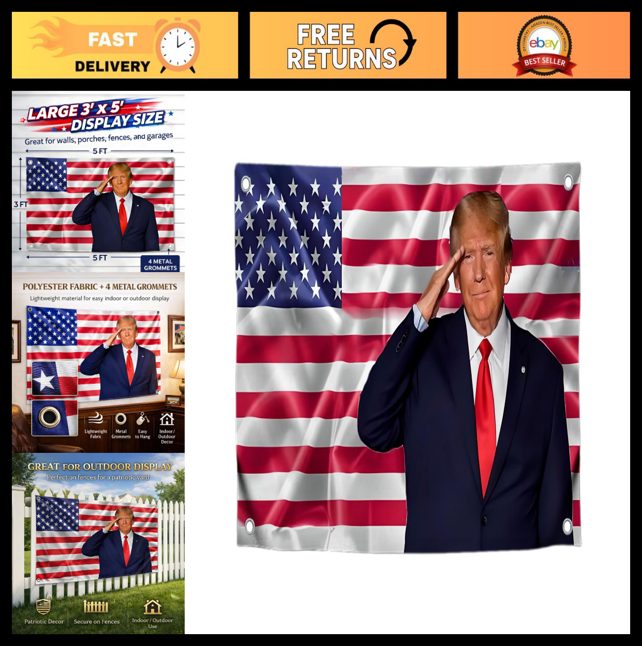 Large 3’x5′ Political Campaign Flag – 2024 President Banner with Brass Grommets