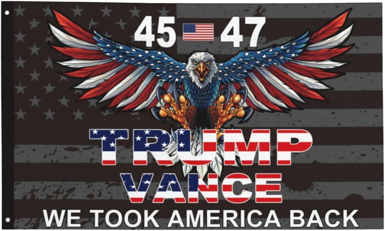 3x5FT Trump 45th 47th President Flag Vance Won Took America Back Black w 2 Brass