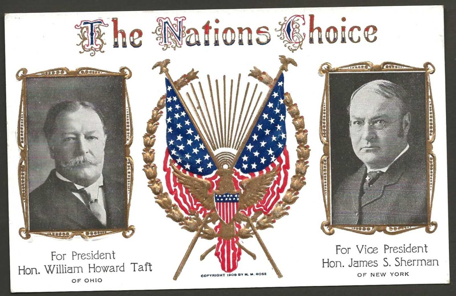 1908 The Nations Choice Postcard President Taft Vice President Sherman.