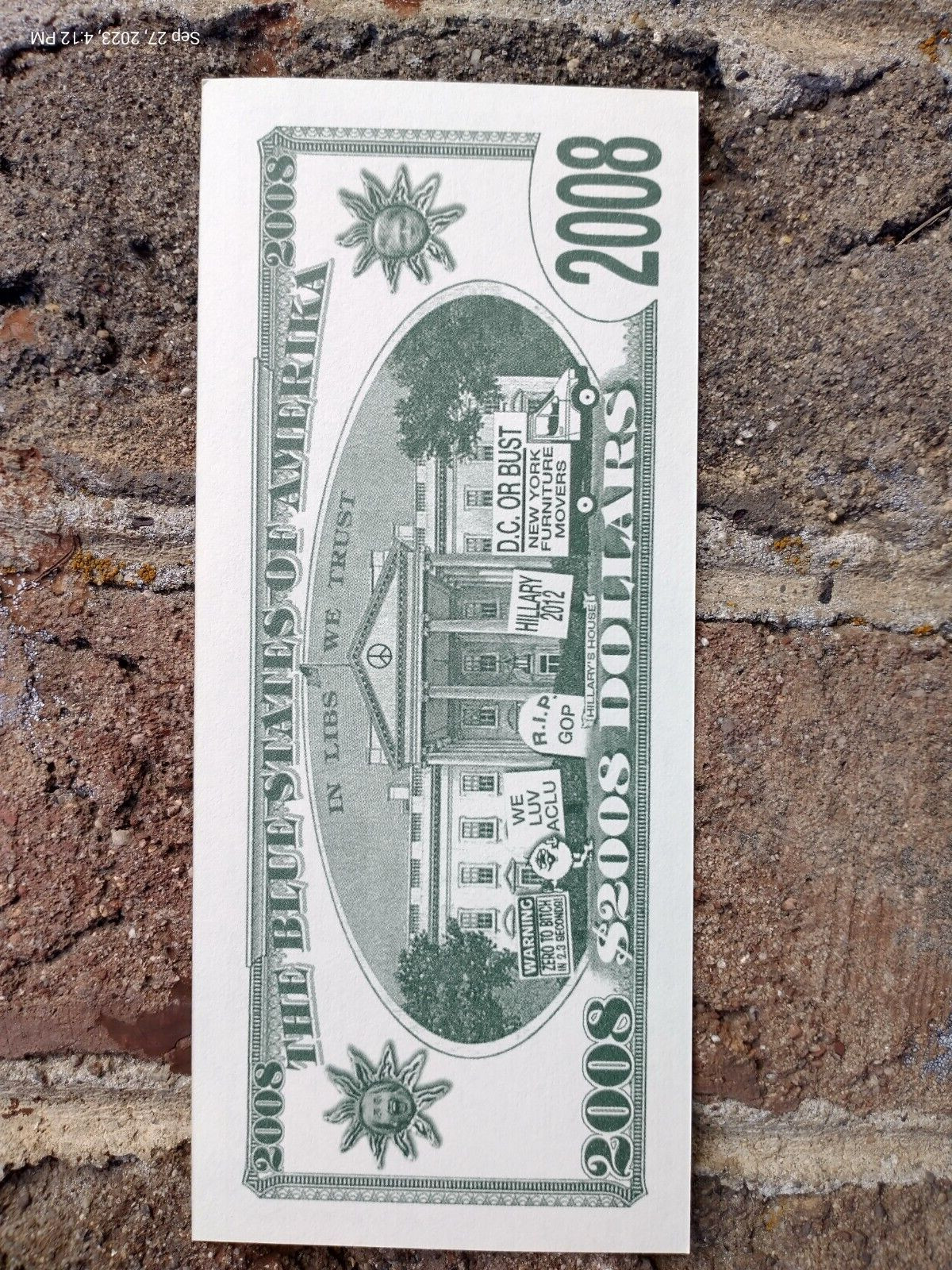 Hillary Clinton 2008 Presidential Campaign Novelty Dollar Bill Play Money Gag
