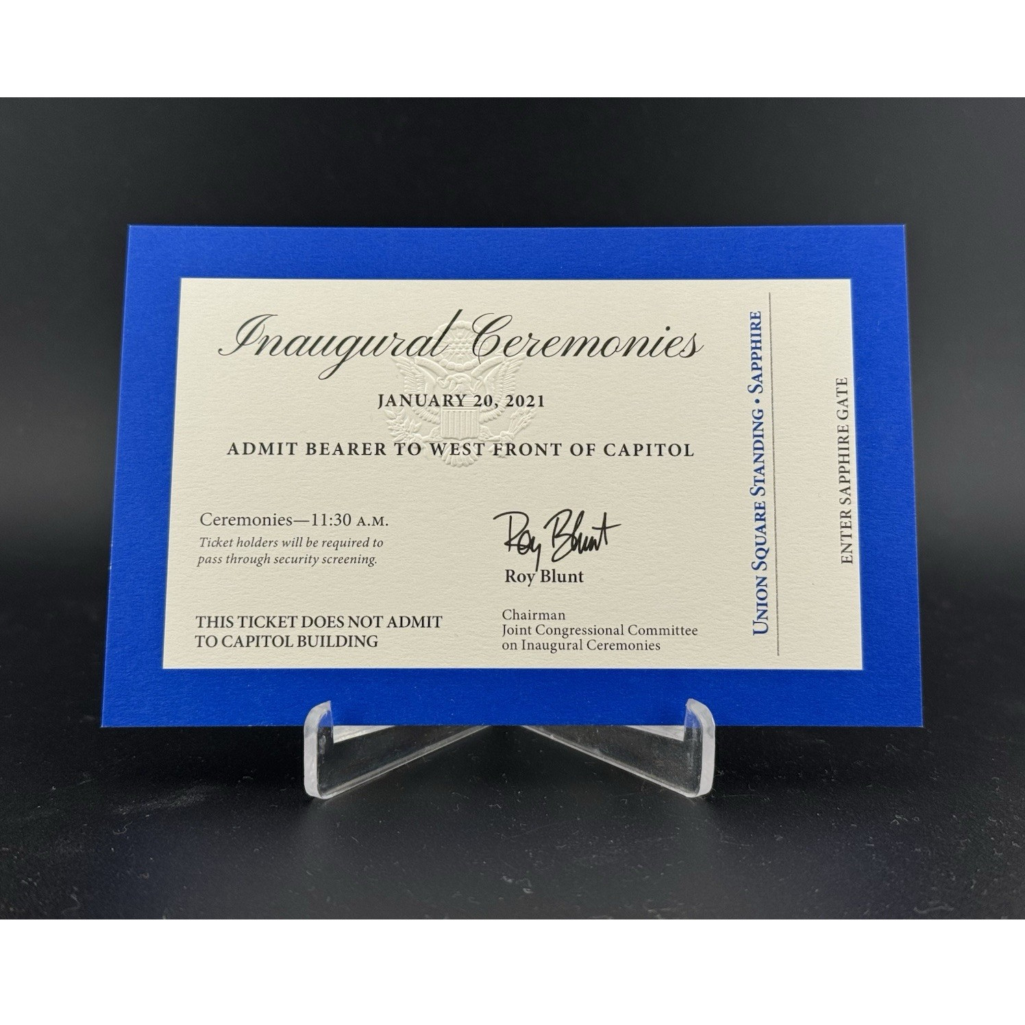 2021 President Joe Biden Inaugural Ceremonies Sapphire Ticket Inauguration