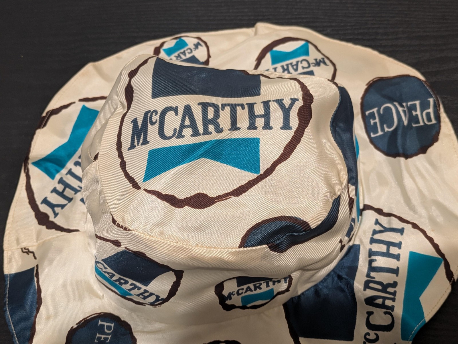 Vintage McCarthy Political Campaign Fabric Bucket Hat Peace Logo White 1968 Rare