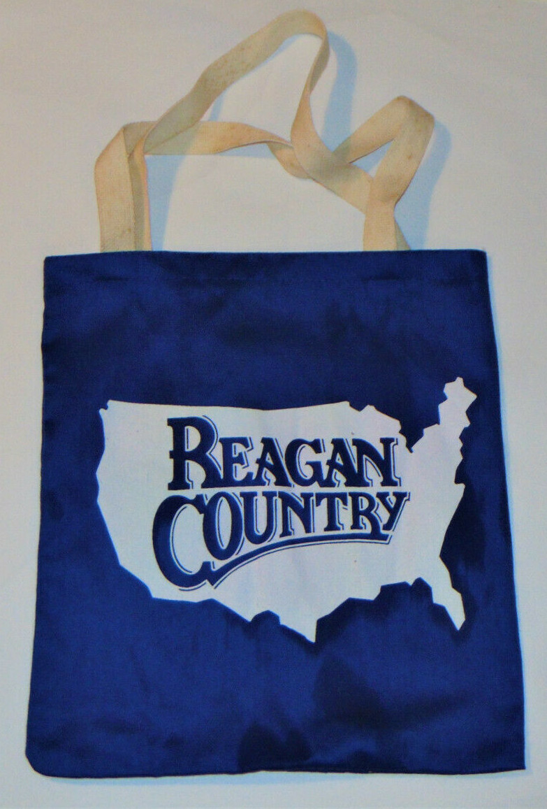 VINTAGE 1980s ‘REAGAN COUNTRY’ CLOTH TOTE BAG W/HANDLES! UNUSED! BLUE W/U.S. MAP