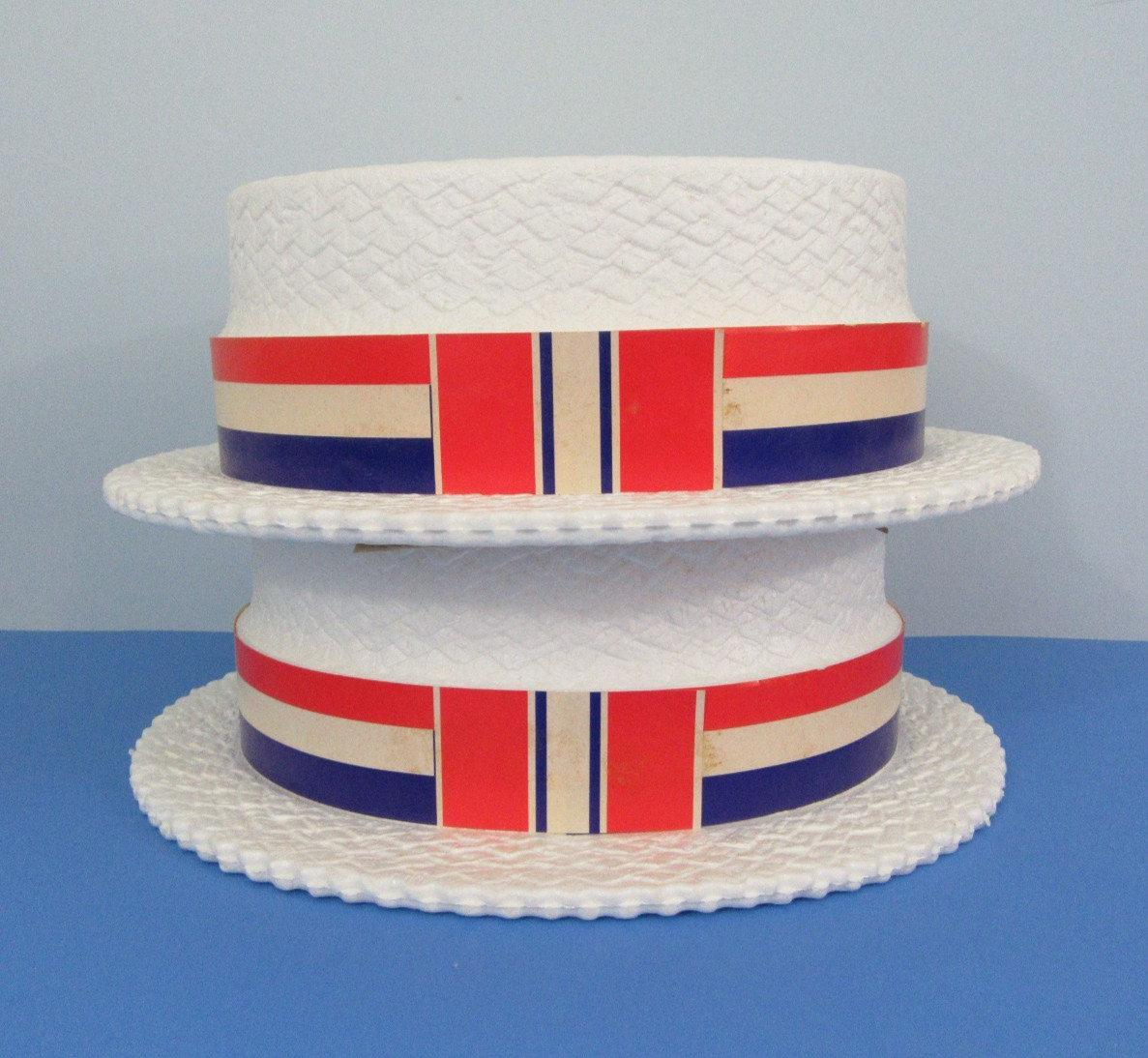2 Vintage Styrofoam Hats Red White Blue – Celebrate America Dance July 4 USA