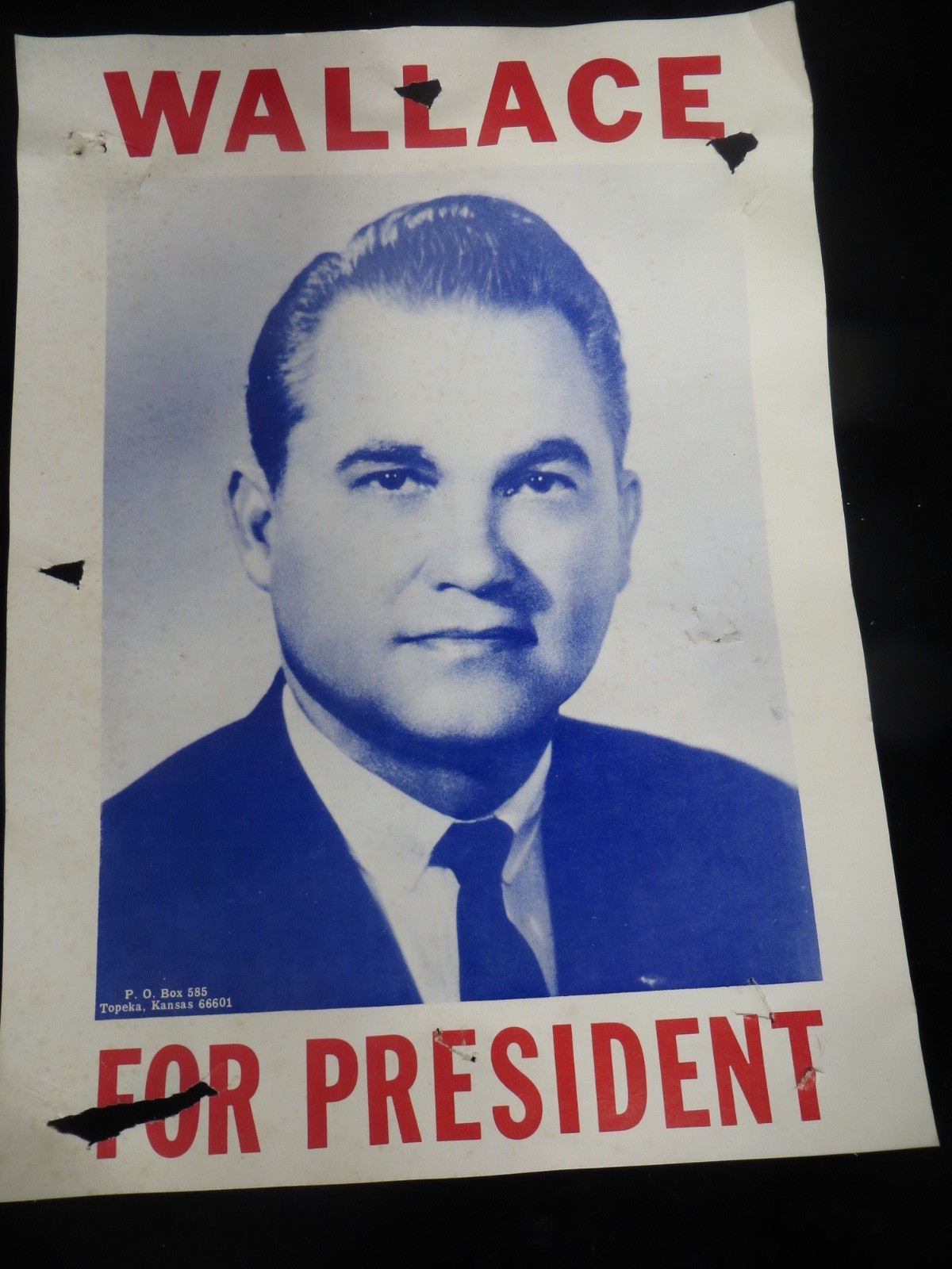 Vtg Wallace for President Cardboard Campaign Poster – Original – Topeka KS