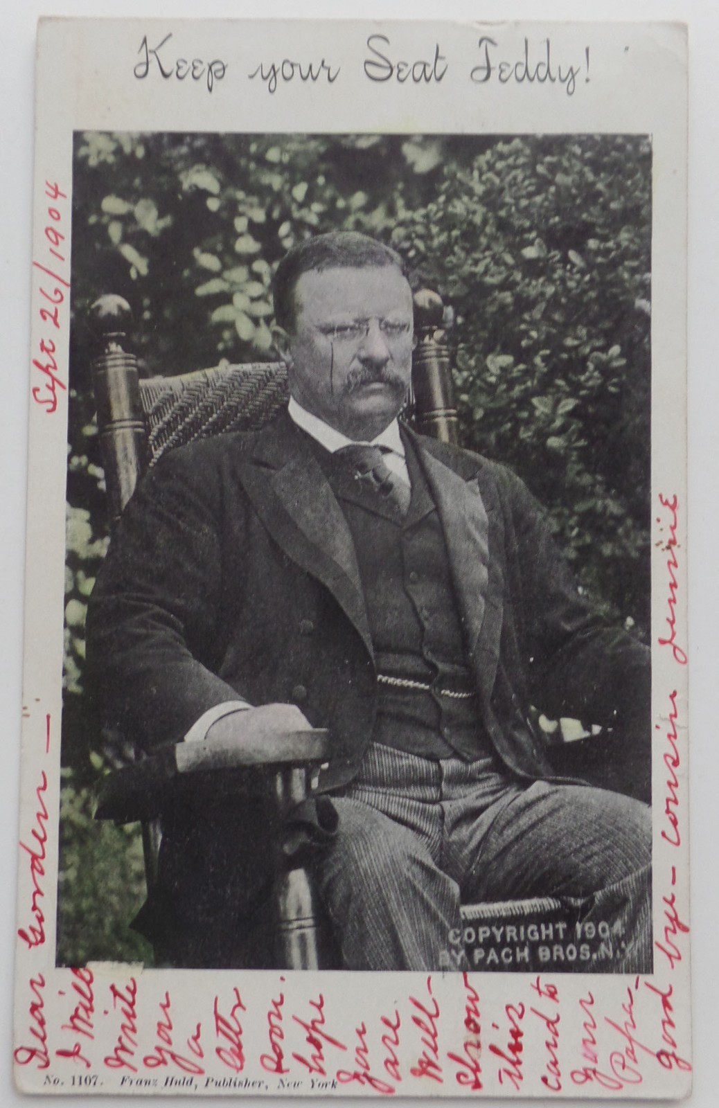 Famous 1904 Teddy Roosevelt Re-Election Prez Campaign Postcard Keep Your Seat TR