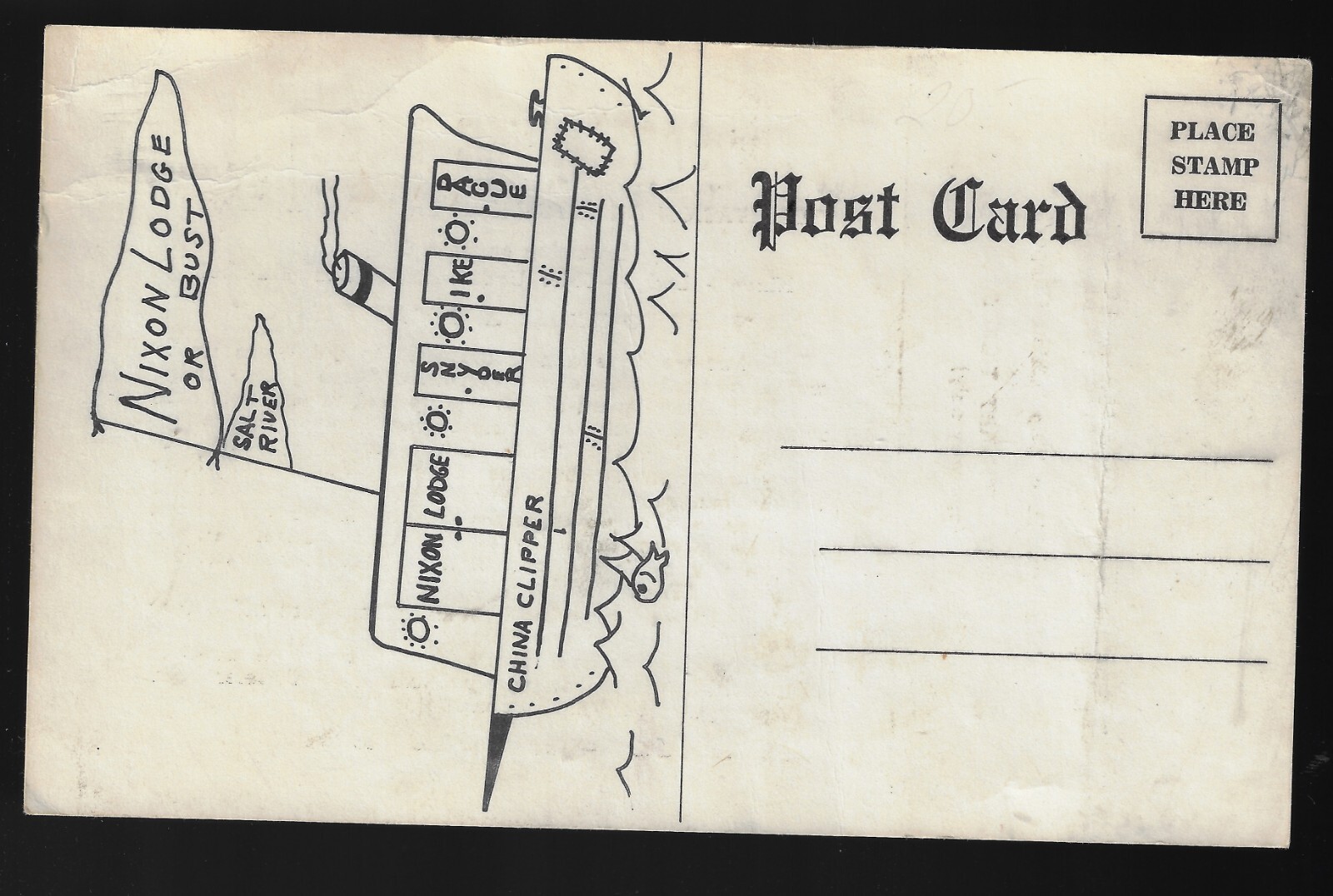 HTF 1960 Nixon Lodge Salt River Presidential Campaign Postcard Clipper Ship Type