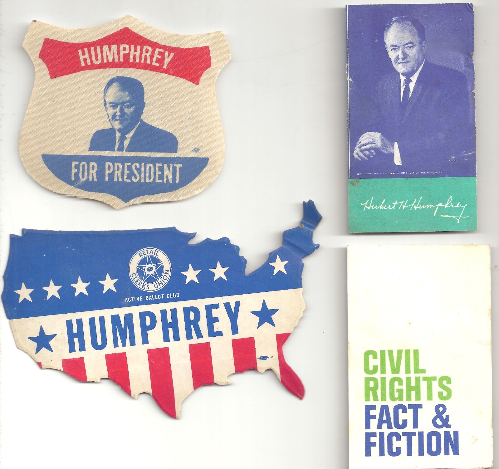 (4) HHH Campaign Lot ~ Humphrey STICKER Patch NY GIANTS SCHEDULE & Civil Rights