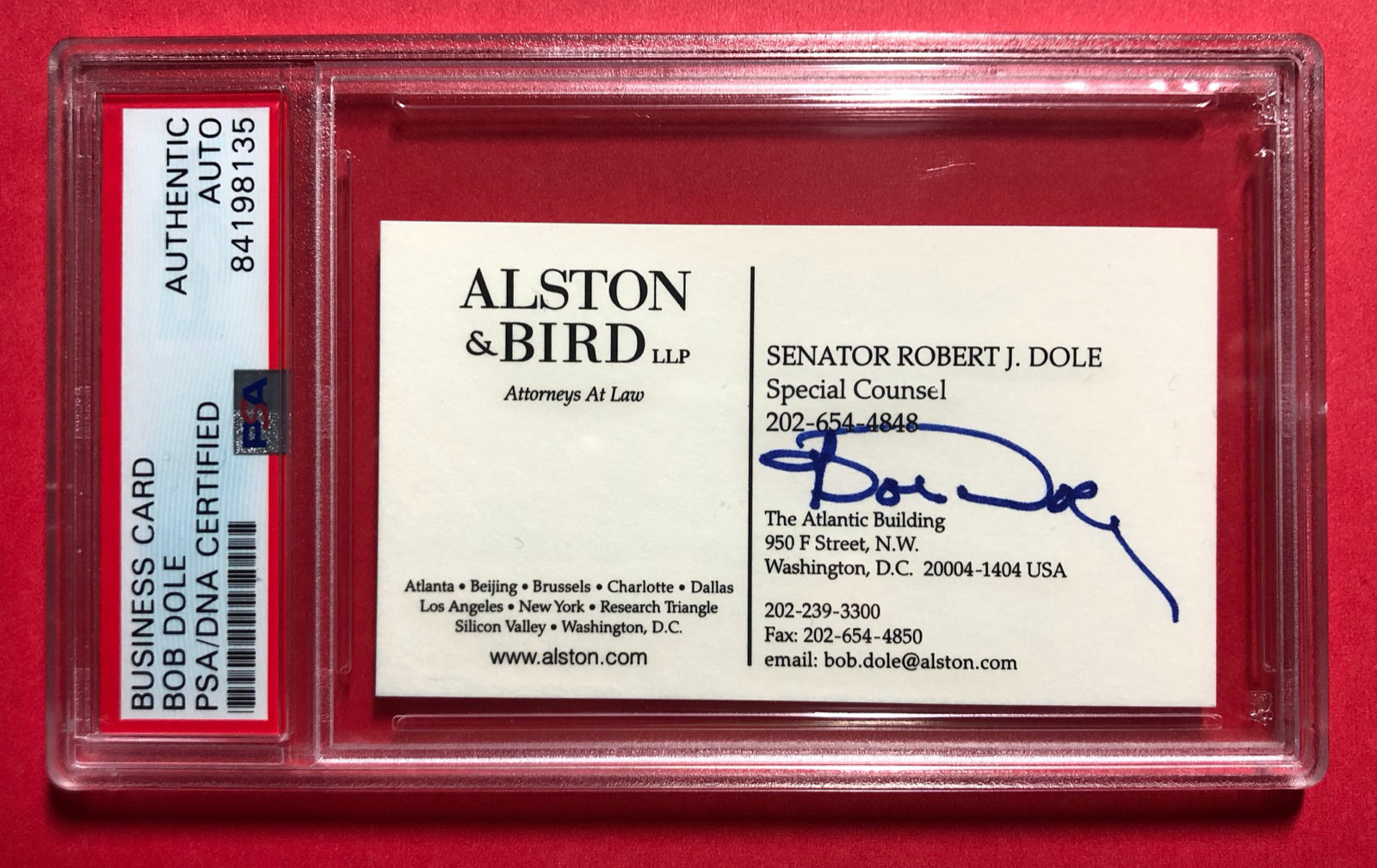 SENATOR ROBERT DOLE BOB DOLE PSA-DNA AUTO AUTOGRAPHED SIGNED BUSINESS CARD