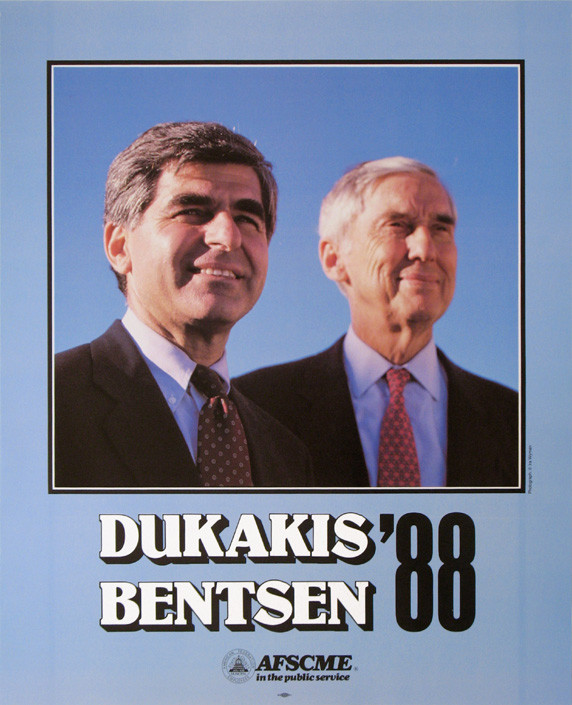 Vintage 1988 Michael DUKAKIS Lloyd BENTSEN Jugate Campaign Poster