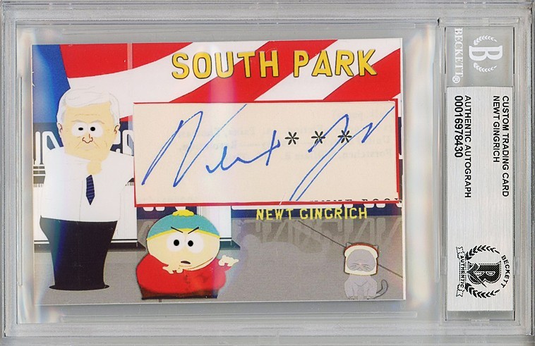 SOUTH PARK -NEWT GINGRICH- BECKETT BAS Signed/Autograph/Auto TV Cartoon Card