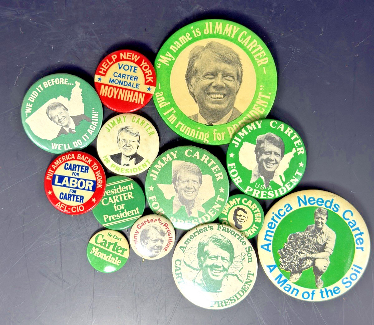 Vintage Jimmy Carter Campaign Button Lot (12) Carter Mondale AFL-CIO Moynihan Po