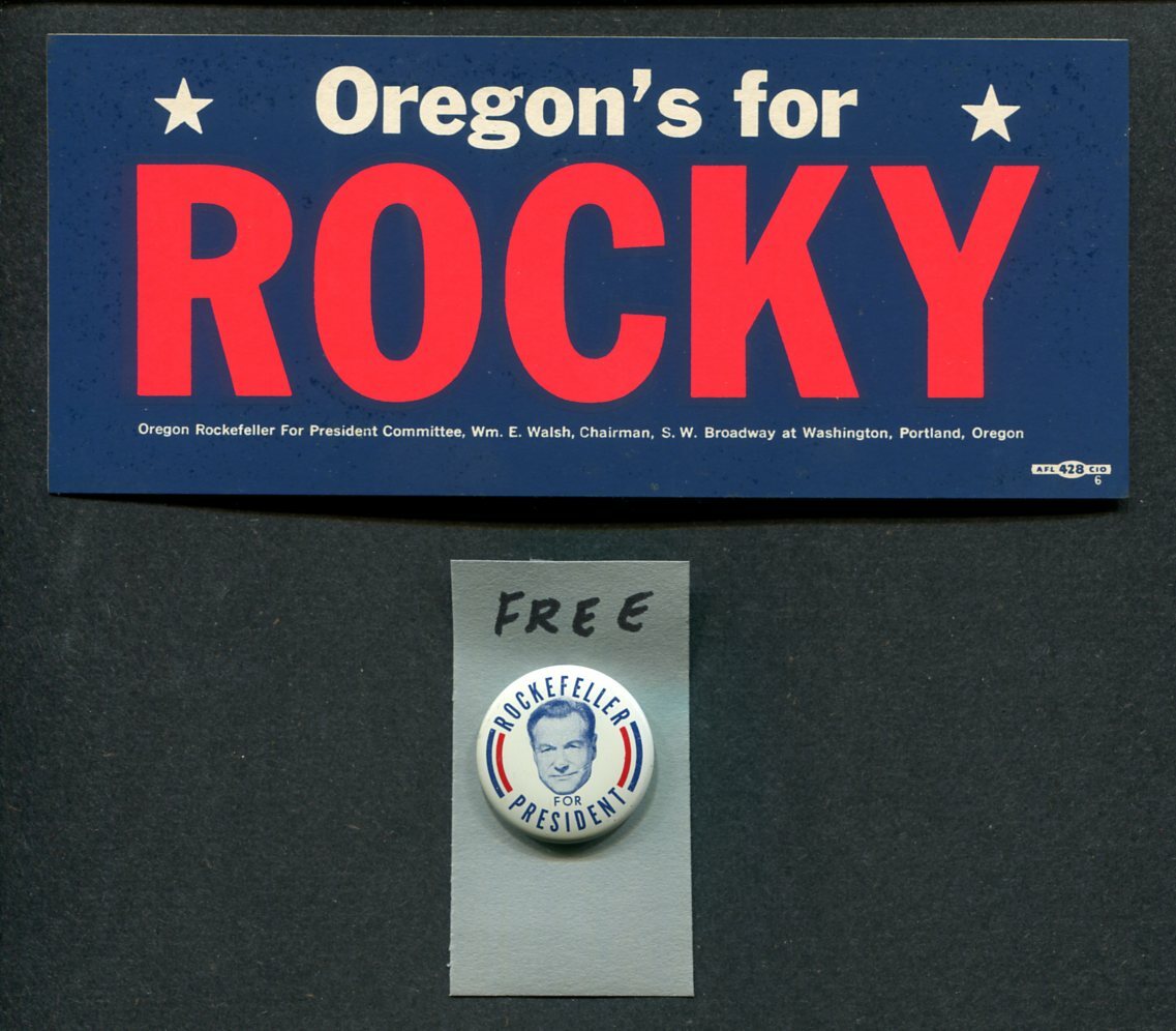 1964 Oregon’s For Rocky Auto Bumper Sticker & FREE Button NELSON ROCKEFELLER