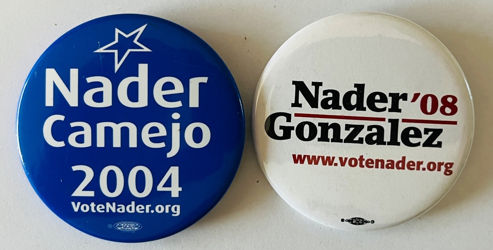 Ralph Nader for President buttons 2004 & 2008 Campaigns Independent Peace pins