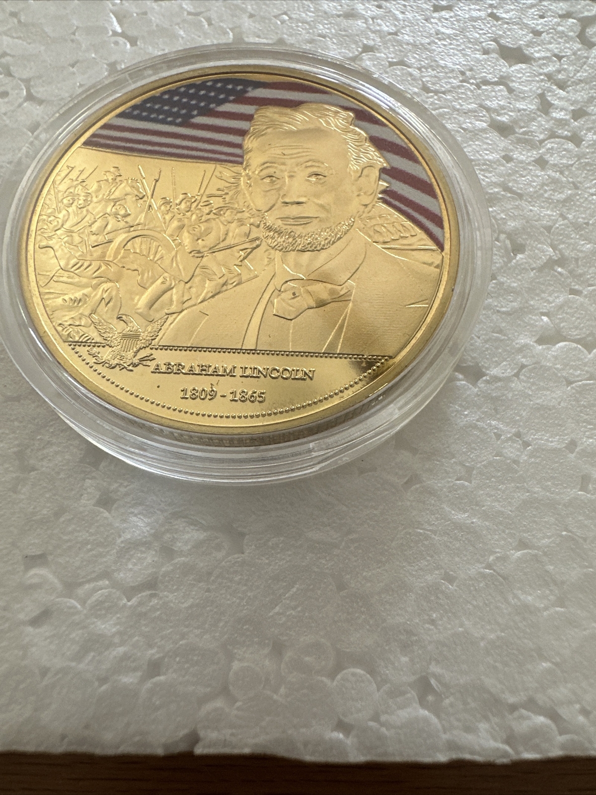 President Lincoln” at Gettysburg, PA Gold coin saying “Make America Great Again”