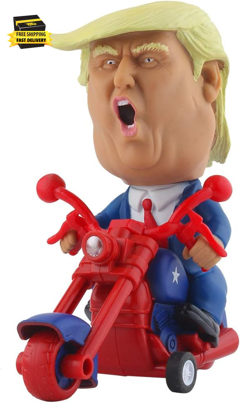 President Donald Trump 2024 Toy Figure Riding Motorcycle Funny Rev up Car Novelt