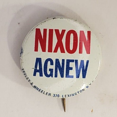 Vintage Nixon Agnew Presidential Litho Pinback Button Feely Wheeler Union Bug