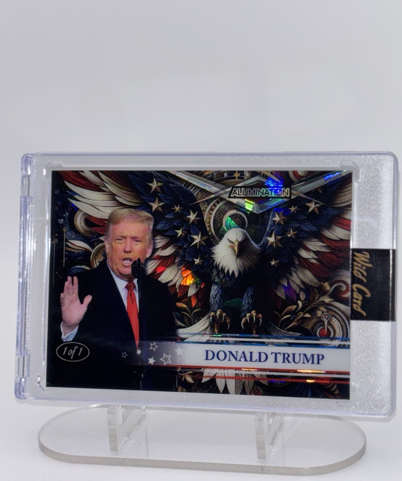 Donald Trump 1/1 Alumination Cracked Ice Front Facing Eagle Wild Card