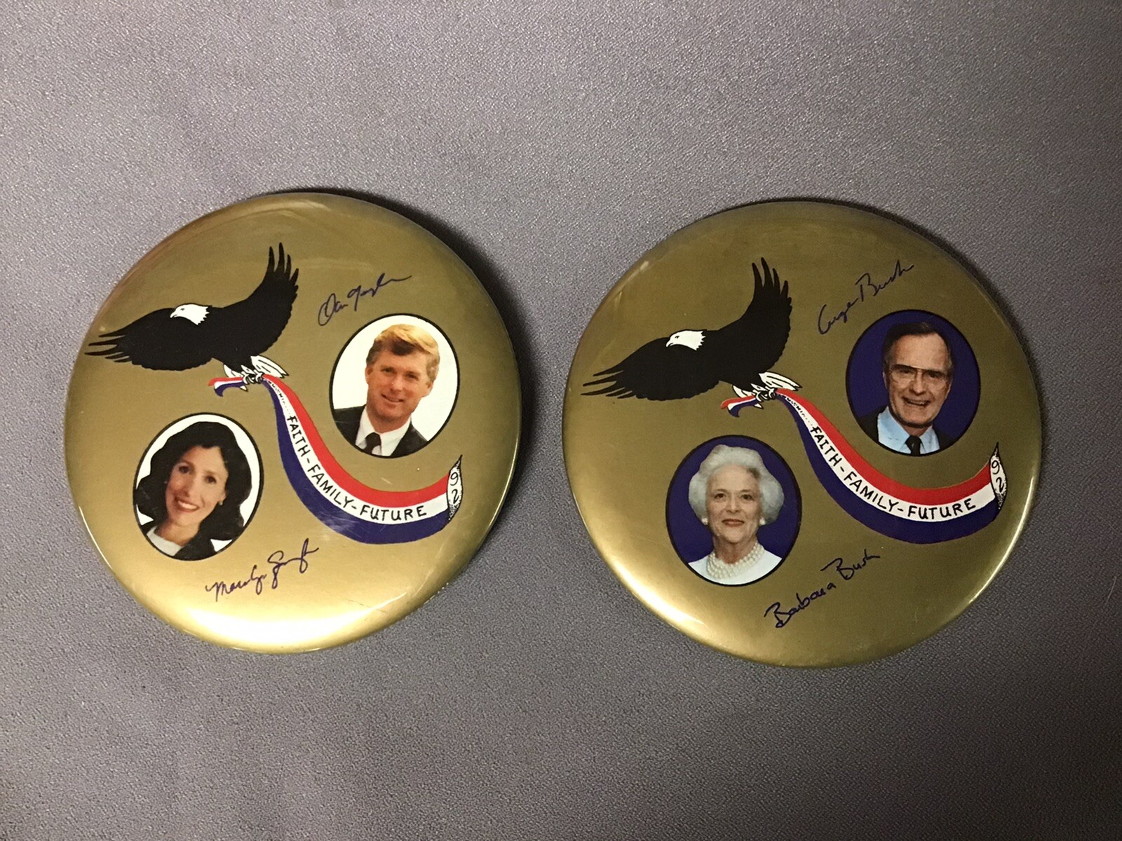 1988 George H.W. Bush Campaign Pin Button Faith Family Future Lot Of 2