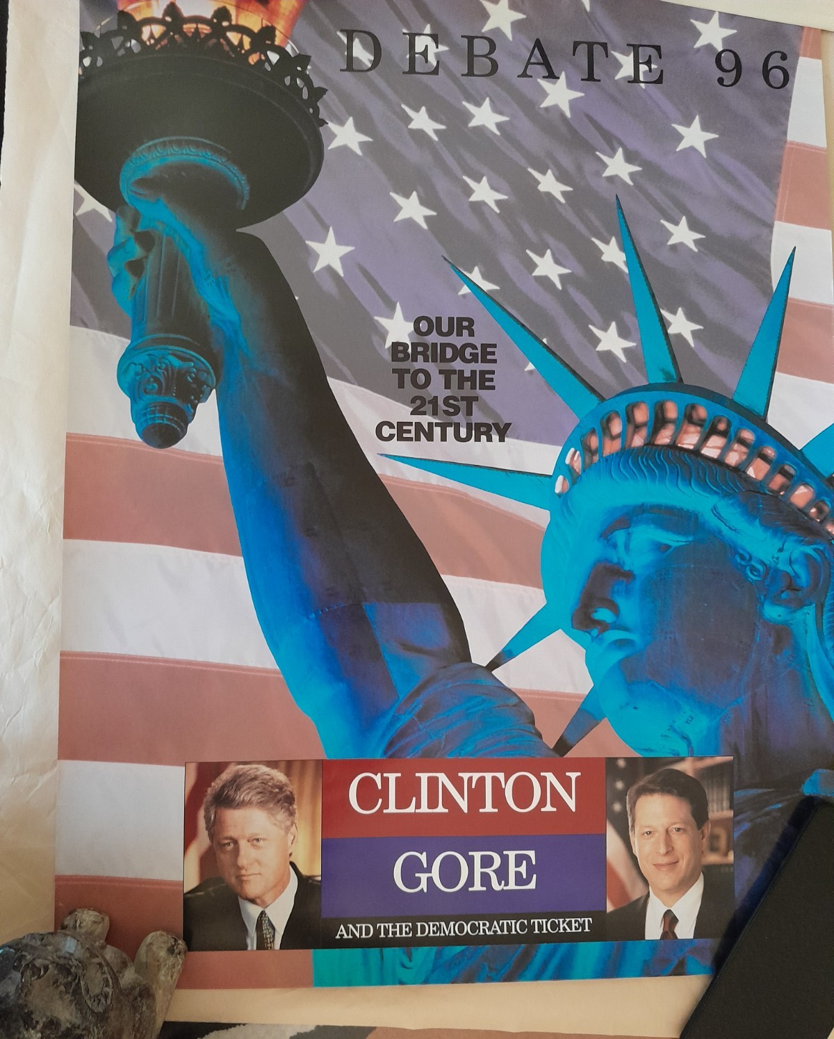 1996 Clinton Gore Debate Poster Bridge to the 21st Century Democratic Campaign