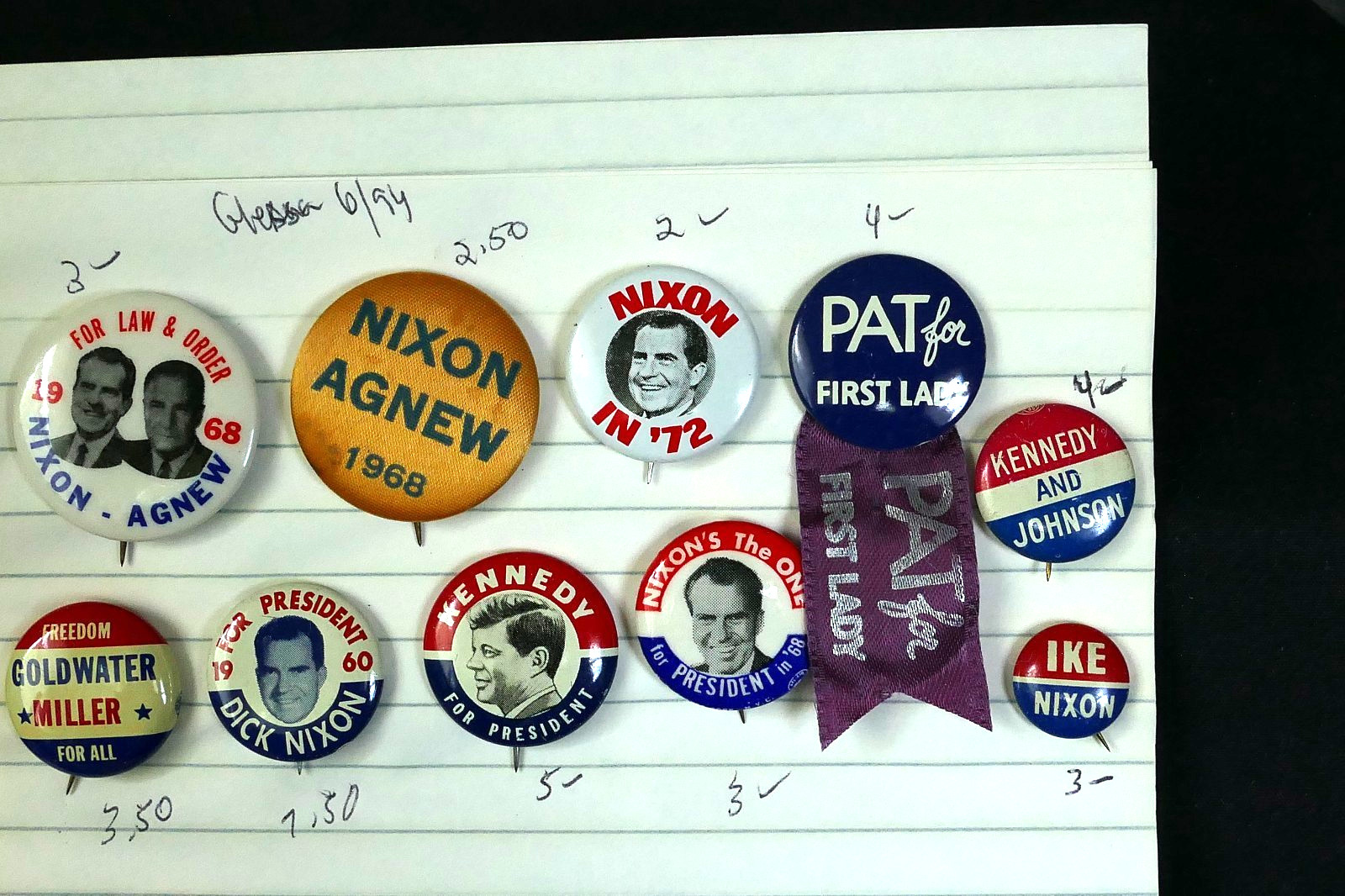 10 Presidential Campaign Button Pin Assortment 1956-1972 Nixon JFK Goldwater ETC