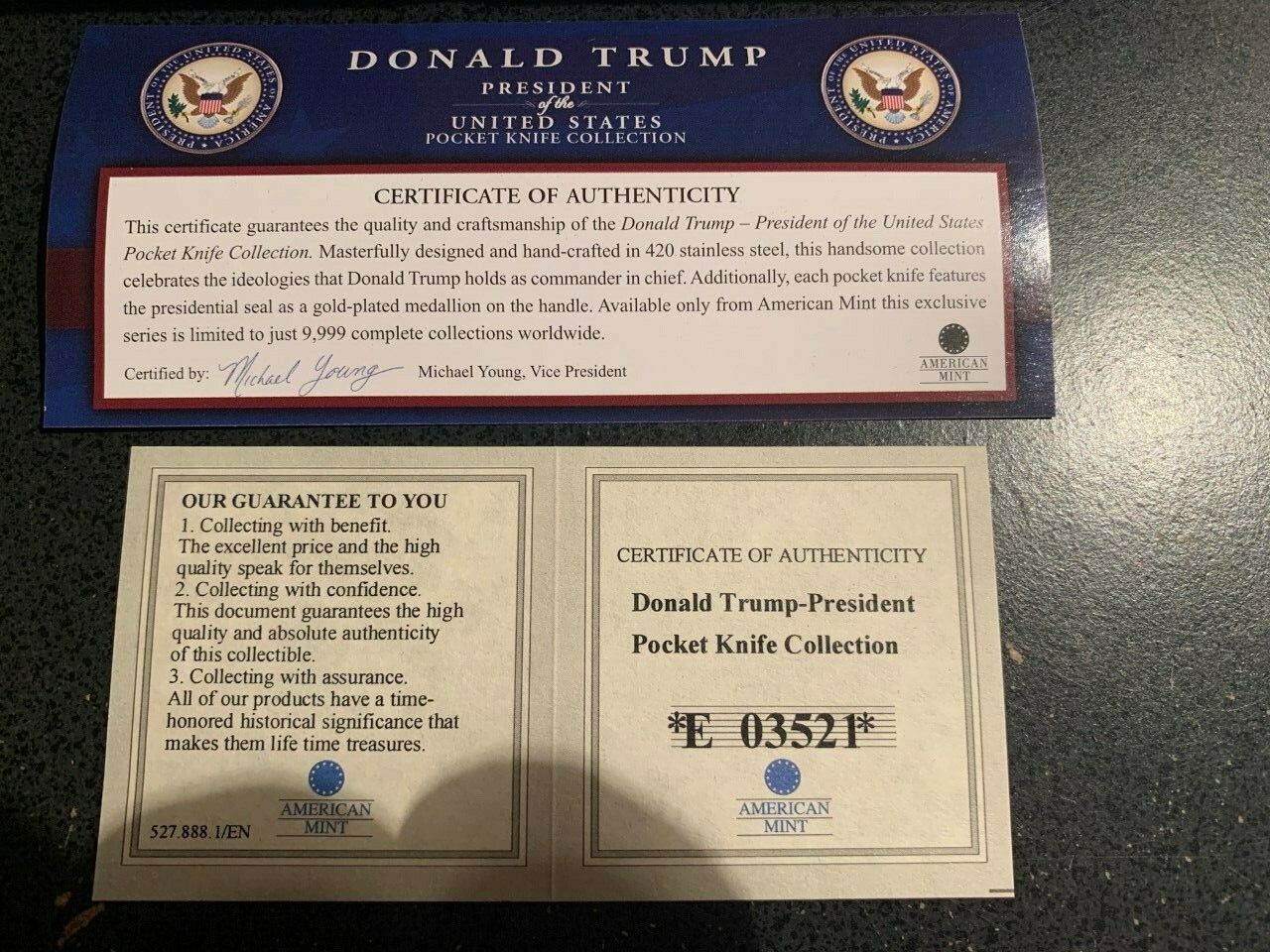 American Mint Donald Trump President of the U. S. Pocket Knife Collection