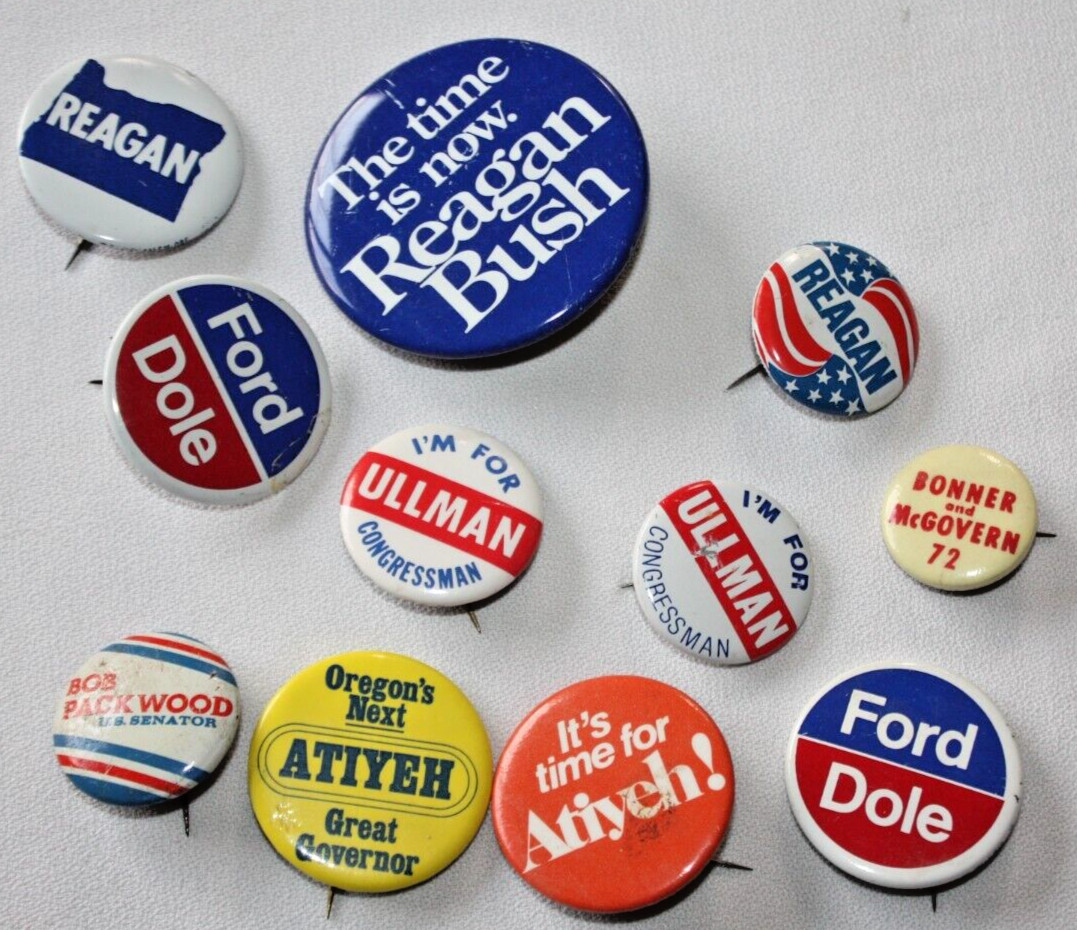 Reagan Bush Ford Dole McGovern 1970s Campaing Buttons 11 Original Metal Pin