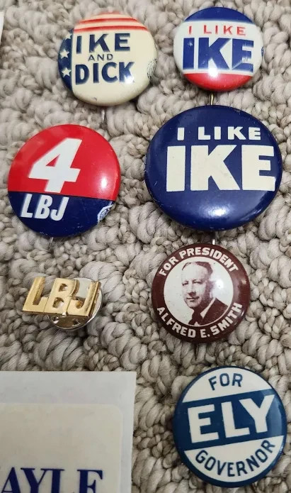 Vintage Presidential Political Pin Bumper Sticker Lot, Ike, Bush 92, Biden 88