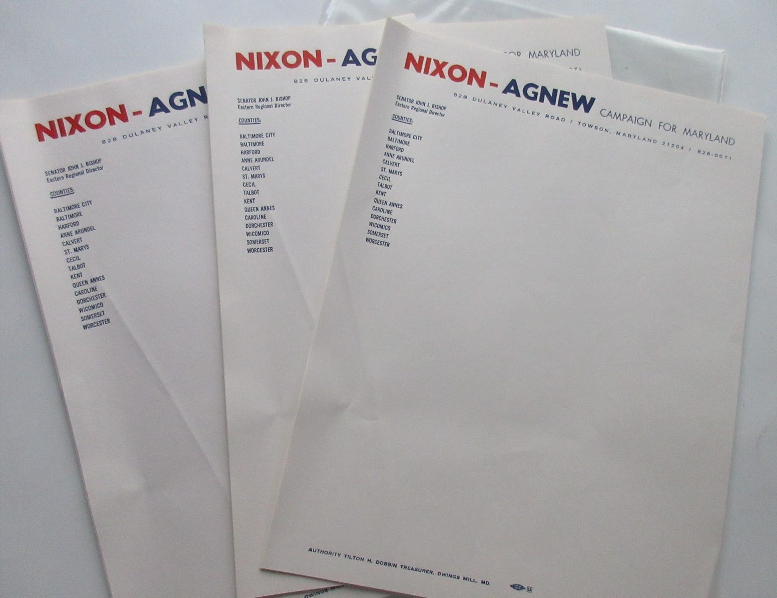 NIXON – AGNEW Campaign for Maryland stationary 20 sheets