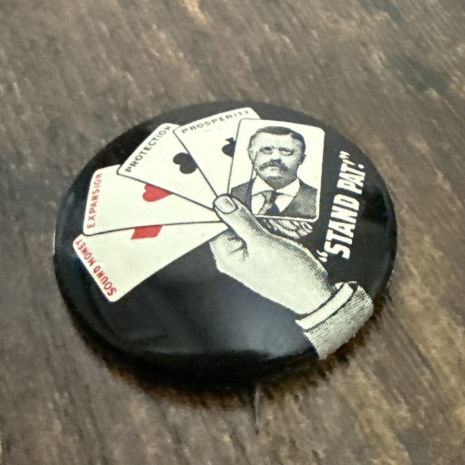 Vtg “STAND PAT!” Theodore Teddy Roosevelt Pinback Button Repro 1968 Abbot Presid