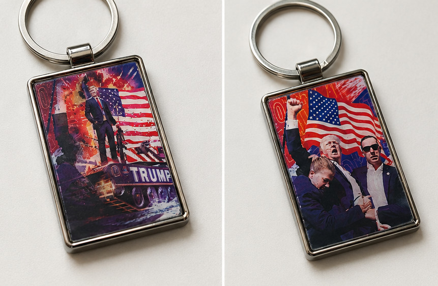 3 – 3D Trump Patriotic Metal Keychain Double-Sided USA Flag Collectible Key Ring