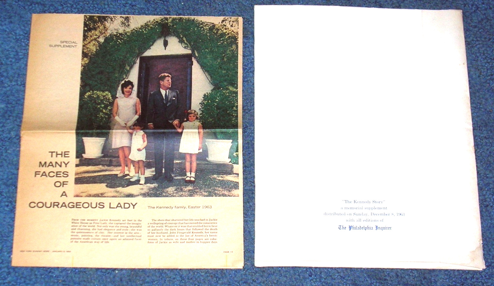 1963/64 John F. & Jacqueline Kennedy , 3 Phila. Inquirer Supplements
