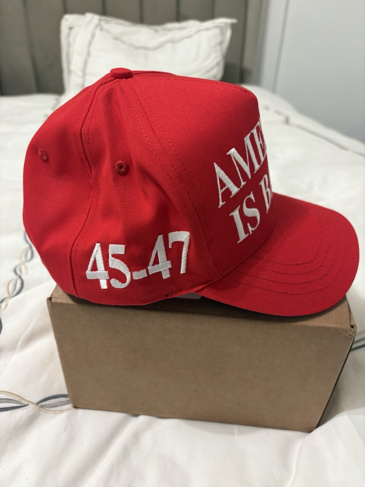 AMERICA IS Back Official Donald Trump RED Cap 45-47 HAT MAGA Cali Fame Authentic
