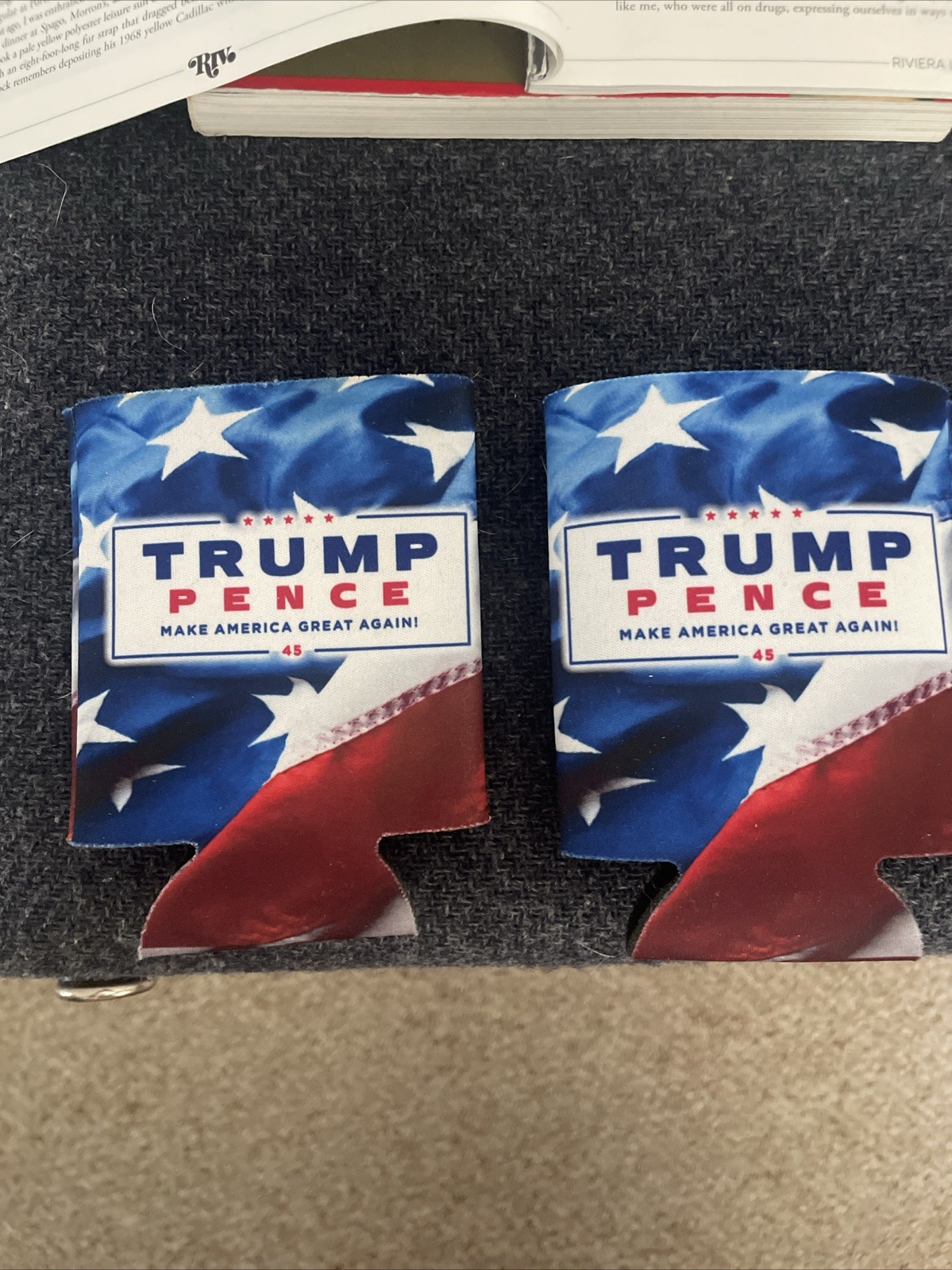 Trump Pence Coozies 2016 Two. Red, White And Blue. Stars, Strips.
