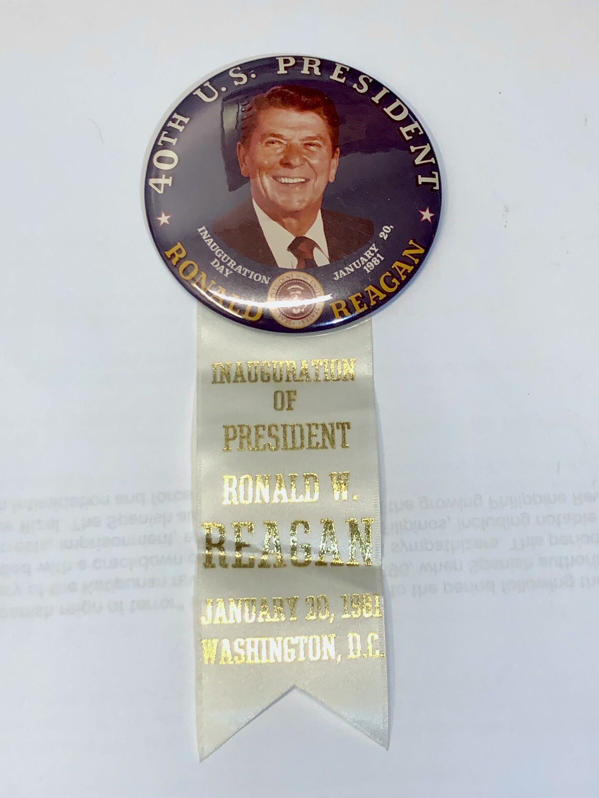 Ronald Reagan 1984 Political 40th Inauguration Button Pin W Ribbon