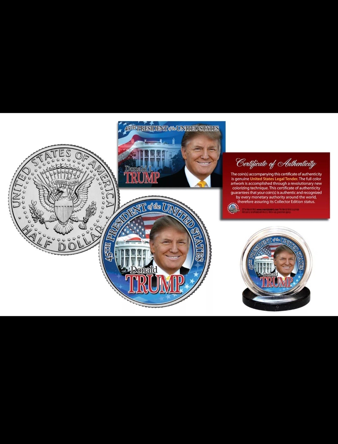DONALD TRUMP 45th President 2016 OFFICIAL U.S. JFK Half Dollar Coin WHITE HOUSE