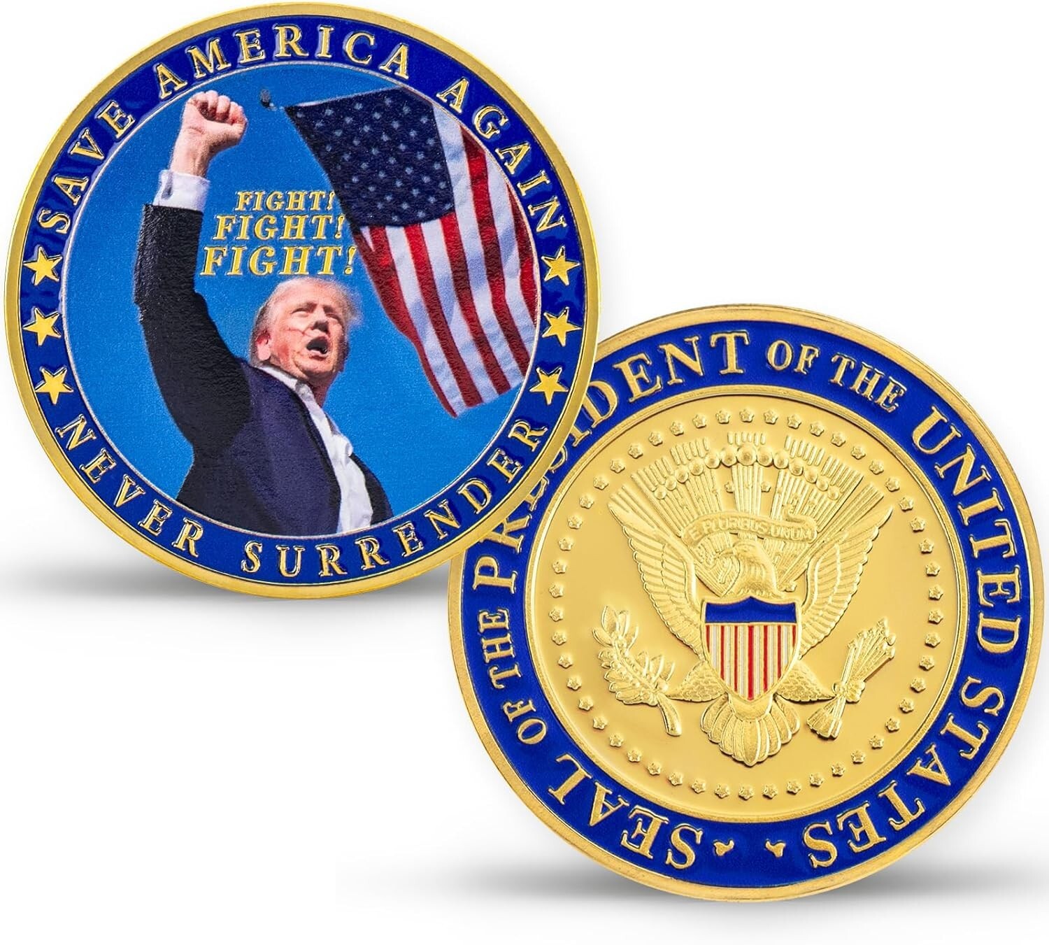 Aizics Mint Donald Trump 2024 Collection Gold Challenge Coin 24kt Gold Plat…